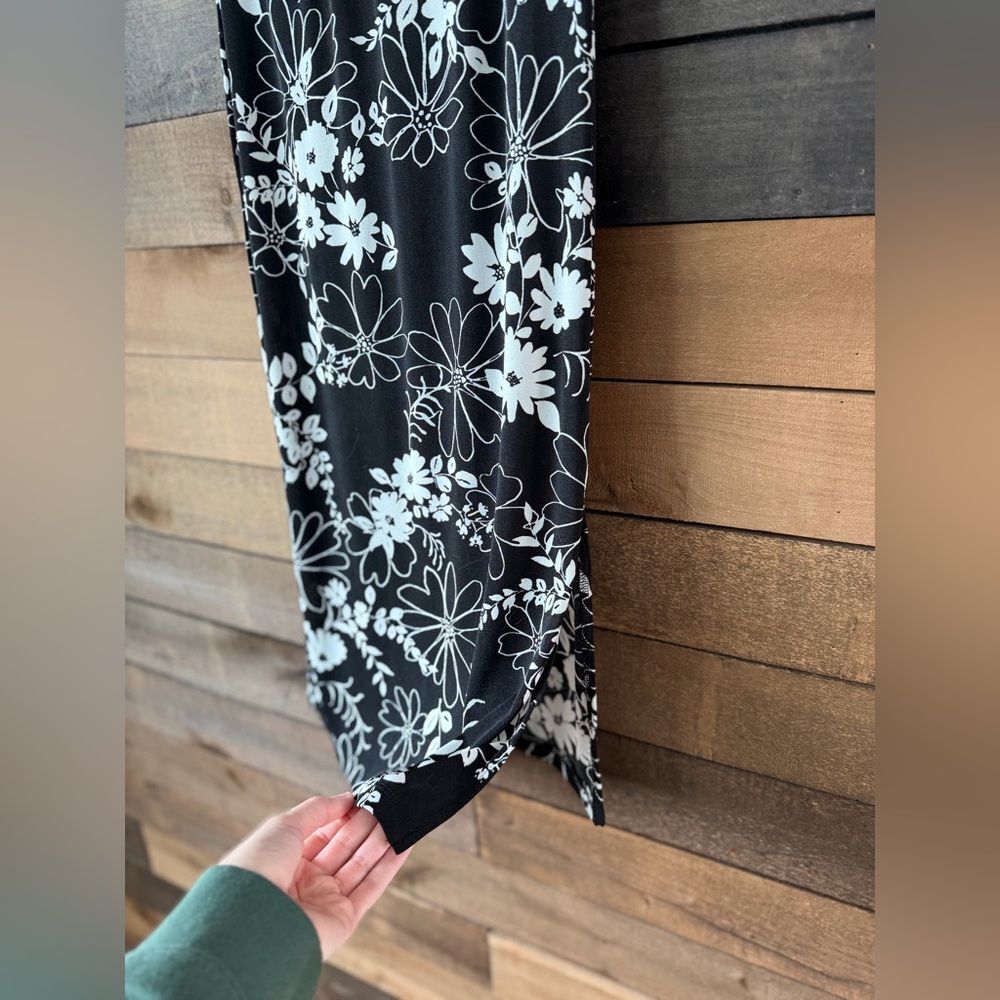 Vintage 90s PS Dew Sutton Black White Floral Midi Skirt Slit - Picture 3 of 9